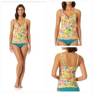 Anne Cole Twist Front Underwire Tankini Seim Top Sunshine Floral 32DD/34D
